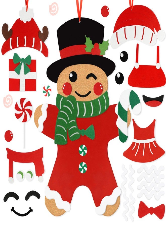 THAWAY DIY Felt Gingerbread Man Ornaments - Christmas Felt Gingerbread Man Games Set, DIY Christmas Crafts, Wall Hanging Xmas Gifts for Winter Holiday Party Xmas Decorations - Image 1